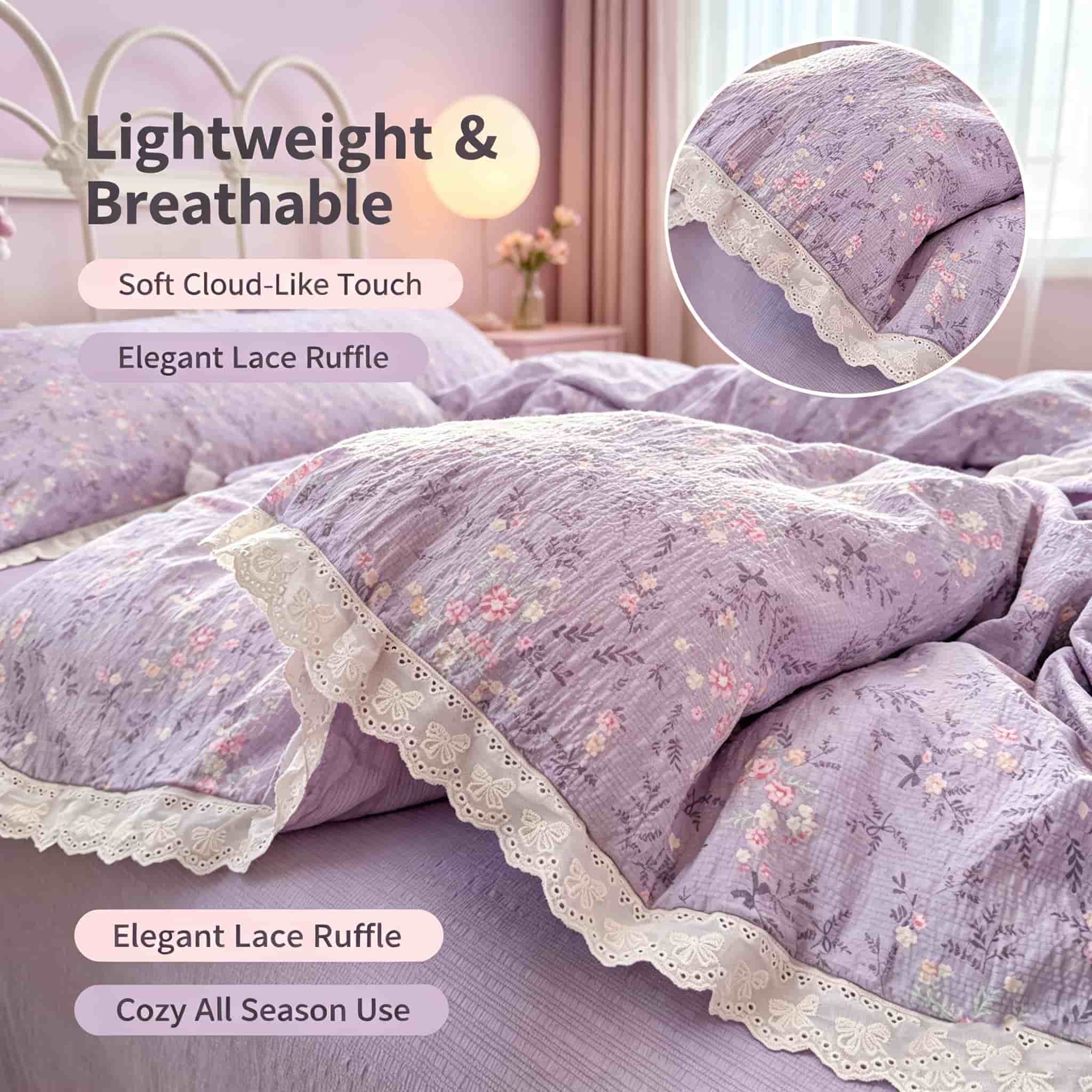 Aesthetic Floral Duvet Cover - Aesthetic Cottagecore Bedding Set, Purple Floral