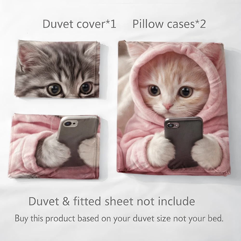 3Pc Cute Cat Playing with Phon - Duvet Cover Sets With Zipper ulasan dan harga