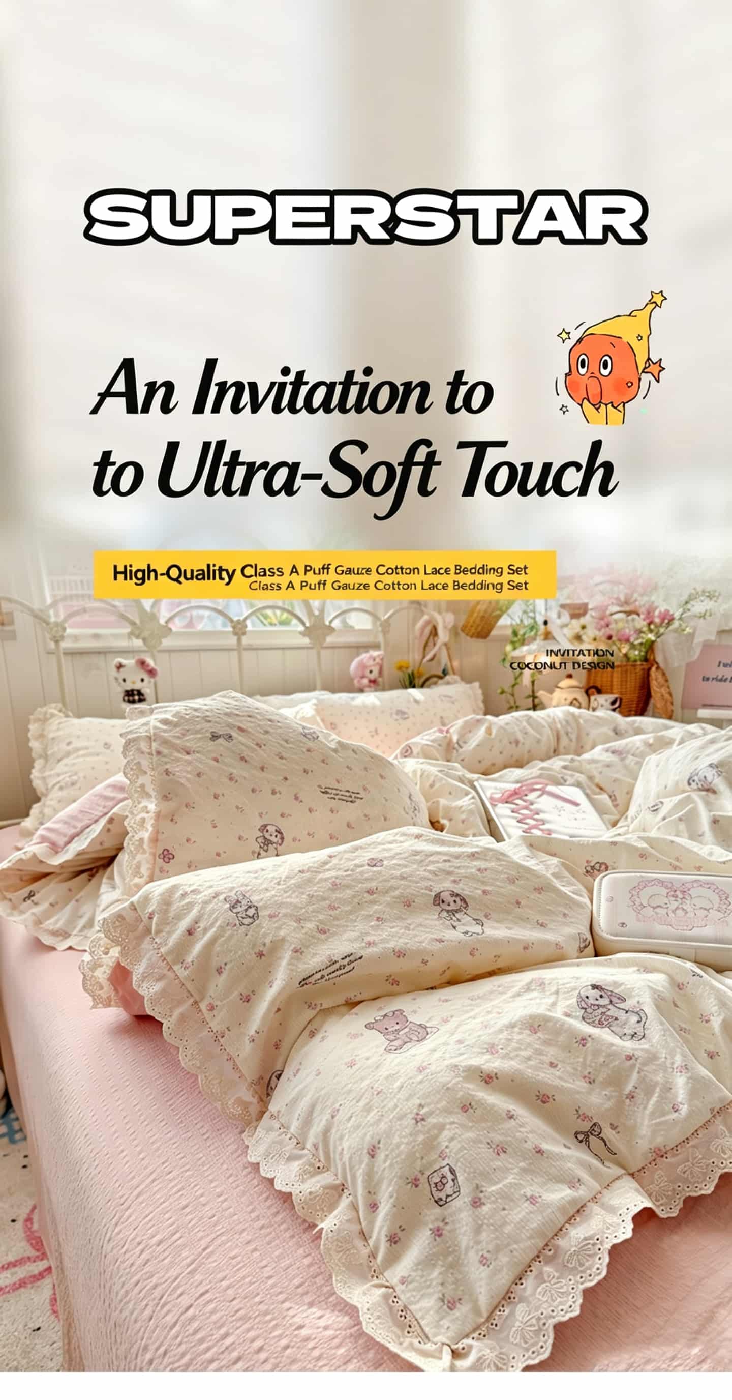 Ruffle Lace Floral Bedding Set - Aesthetic Floral Duvet Cover ulasan dan harga