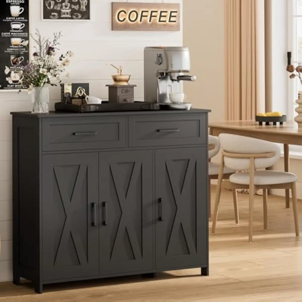 Coffee Bar Storage Cabinet wit - Kitchen ulasan dan harga